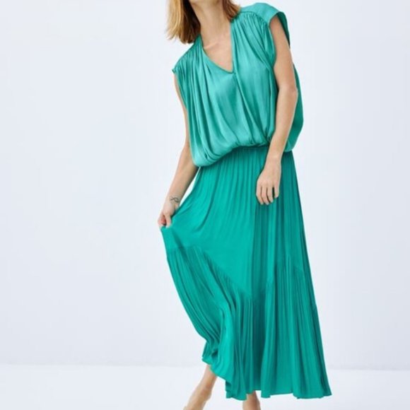 Zara Satin Maxi Skirt in Turquoise - Picture 1 of 12